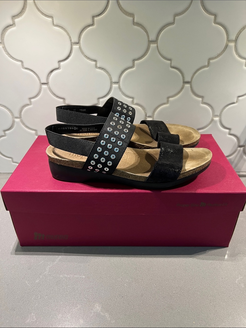 Munro Black Studded Wedge Sandals